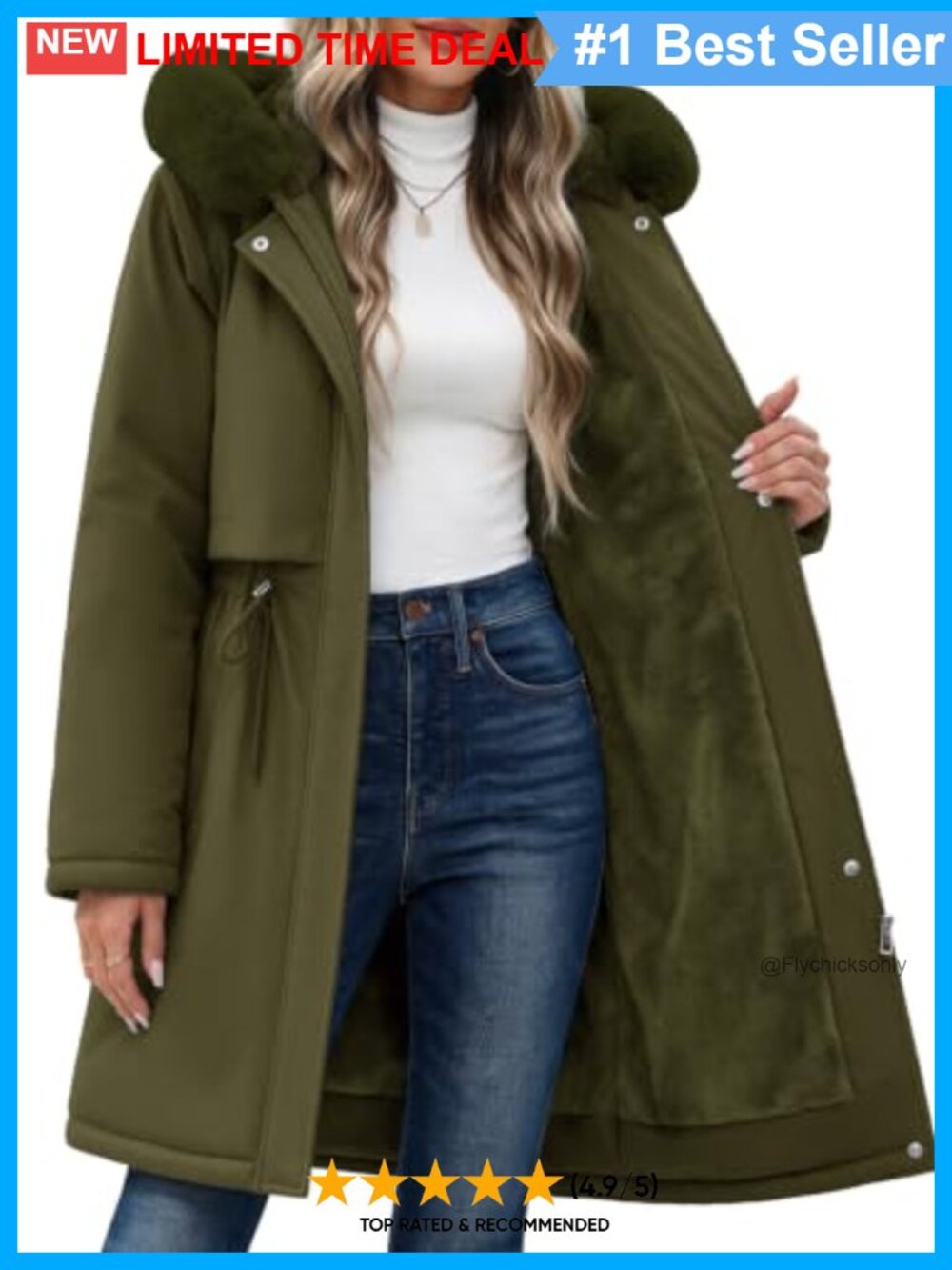 Women's Fleece Lined Parka Long Slim Fit Water Resistant Winter Coat